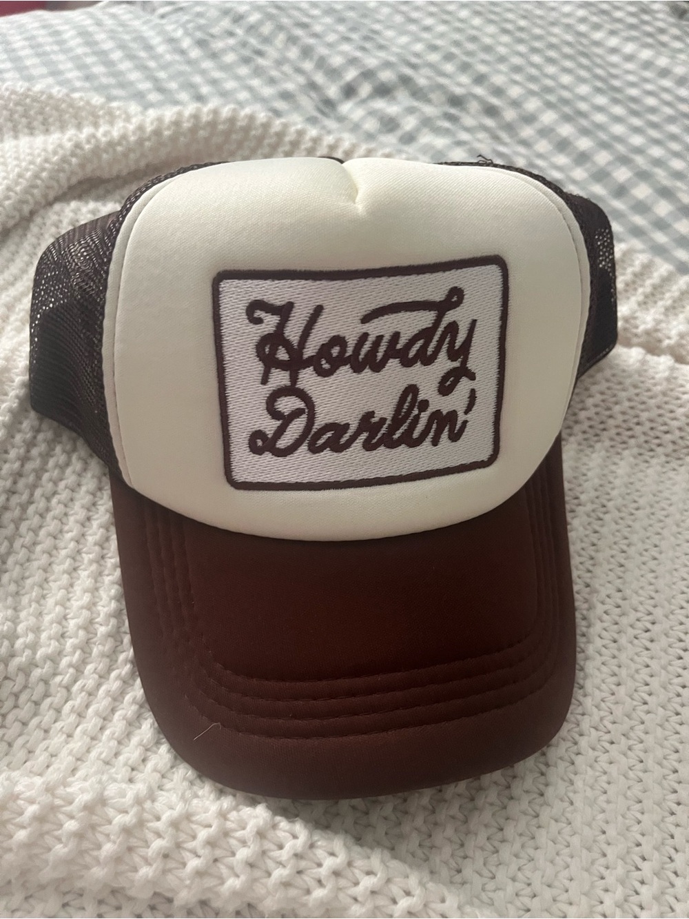 Hobby Lobby 'Howdy Darlin'' Cream and Brown Trucker Hat